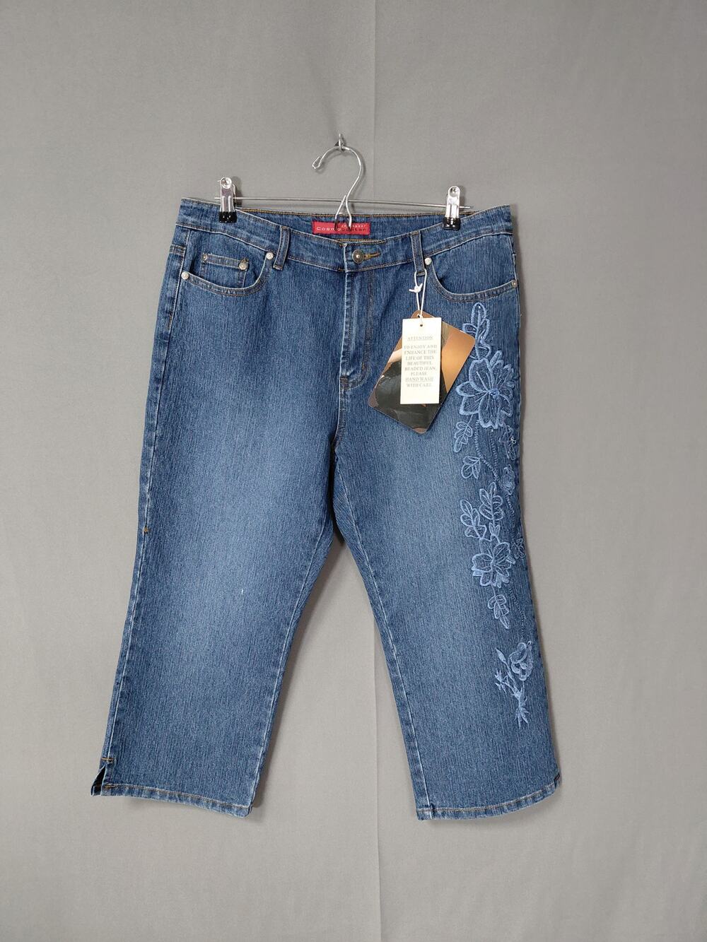 NWT Cosmopolitan Jeanswear Blue Embroidered Beaded Jeans Women Size 12